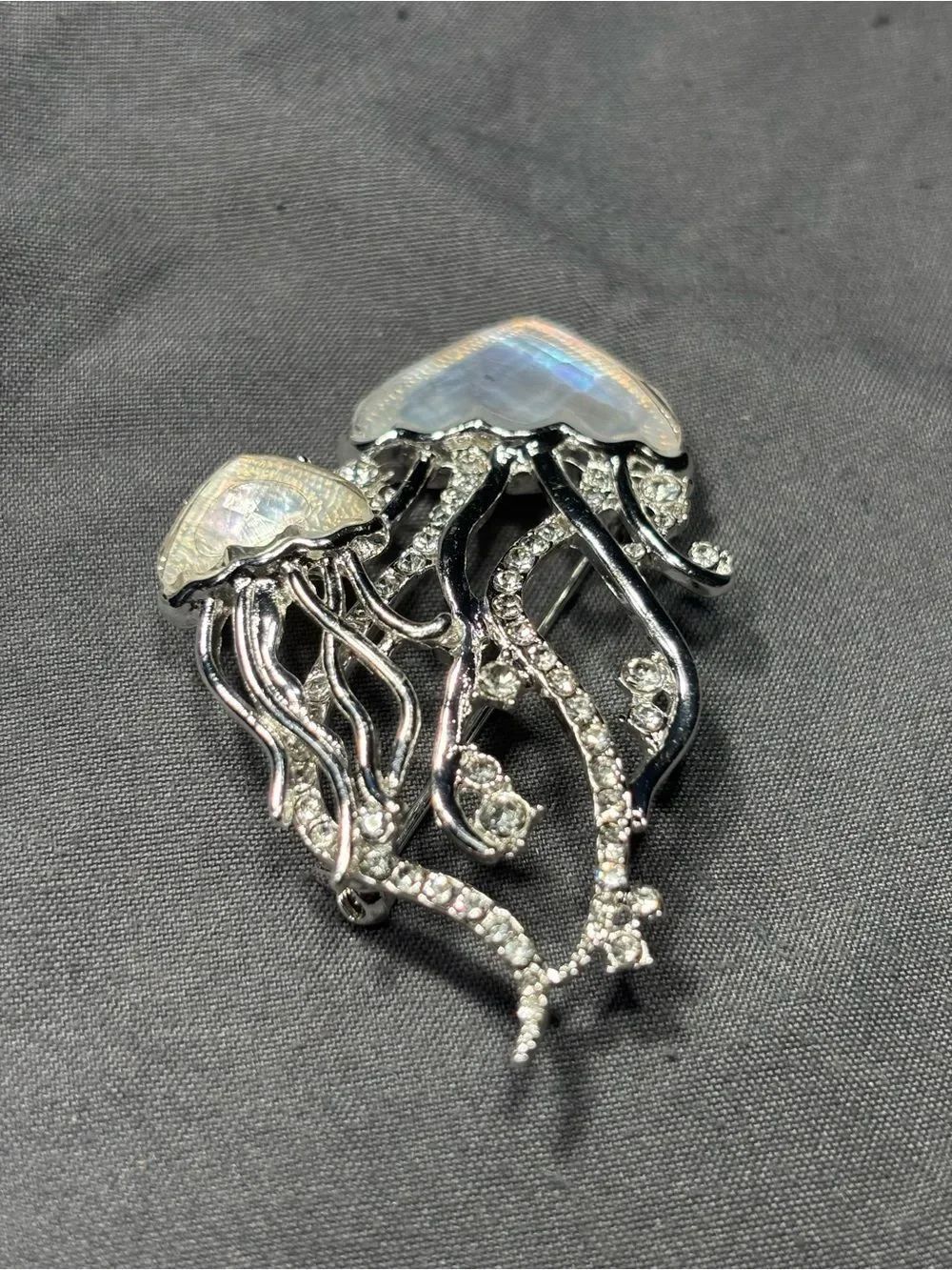 New Napier Silver Jellyfish Crystal Brooch - White/Opalescent Accent